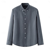 cheap Men&#039;s Elite Shirts-Men&#039;s Oxford Shirt Black Navy Blue Green Light Grey Dark Grey Long Sleeve Striped Vertical Stripes Button Down Collar School Wedding Buttons Clothing Apparel Neutral Fashion Daily