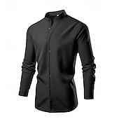 preiswerte Herrenhemd zum Knöpfen-Herren Hemd Sommerhemd Freizeithemd Strandhemd Knopfhemd Schwarz Weiß Grün Langarm Einfach Großvaterkragen Stehkragen Urlaub Hawaiianisch Button-Down Bekleidung Polyester Mode Lässig Bequem