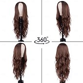economico Parrucche trendy sintetiche-parrucca ondulata lunga per donna con riga centrale parrucca lunga riccia resistente al calore capelli sintetici dall&#039;aspetto naturale, parrucca in fibra per uso quotidiano alle feste