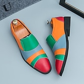levne Poloformální-pánské vícebarevné patchworkové slip-on společenské boty – výrazné mokasíny inspirované vintage na večírky, jevištní představení a módní události