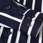 preiswerte Button-Down-Hemden für Herren-Herren Hemd Oberhemd Knopfhemd Streifen Hochzeit Party Hellblau Marineblau + Weiß Schwarz Weiß Langarm Kargen Frühling Herbst Bekleidung Knopf