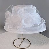 levne Party klobouky-organza church fascinator svatební čajový dýchánek derby klobouky pro ženy květina široká krempa sluneční klobouk