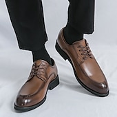 economico Formale-scarpe eleganti da uomo in similpelle marrone con lacci e dettagli intrecciati, stile classico formale, comode per matrimoni ed eventi aziendali