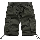 economico Classico-Per uomo Pantaloncini modello cargo Pantaloncini Bermuda A cordoncino Vita elastica Multi tasca Liscio Traspirazione umidità Indossabile Lunghezza del ginocchio Esterno Informale Giornaliero Di