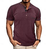 tanie Casualowa koszulka Henley-Męskie Koszulka z guzikami Koszula Henley Koszulka z krótkim rękawkiem Koszulka Krótki rękaw Henley Lato Jednolity/zwykły kolor Moda Designerskie Moda Urlop Ulica Wyjściowe Czarny Niebieski