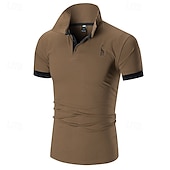 economico Polo classica da uomo-Per uomo Polo Camicia da golf Golf Informale Sport Classico Manica corta Essenziale Color Block Cervo Pulsante frontale Estate Primavera Standard Marrone Scuro Grigio scuro Nero Bianco Giallo Borgogna