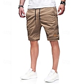baratos Clássico-Homens Bermuda Cargo Calção Shorts de verão Com Cordão Cintura elástica Bolso multi Tecido Conforto Vestível Comprimento do joelho Ao ar livre Esporte Diário Moda Casual Preto Verde Claro