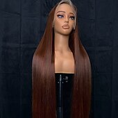 economico Parrucche lace front capelli veri-Cappelli veri Chiusura 5x5 13x4 Pizzo Frontale Parrucca Parte libera Brasiliano Liscio Marrone Parrucca 130% 150% Densità dei capelli 100% Vergine Senza colla Pre-a pizzico Per Da donna Lungo