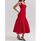 cheap Dresses-Retro Vintage 1950s 1960s Midi Dress Bodycorn Solid Color Women&#039;s Masquerade Wedding Vacation Tea Party Adults&#039; Dress
