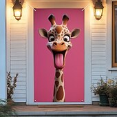 tanie Okładki drzwi-Zabawne Zwierzęta Dekoracje Drzwi Pokrycia Drzwi Giraffe Gobelin Zasłona Drzwi Dekoracja Tło Wewnątrz/Zewnątrz Baner Drzwi dla Domku Wiejskiego