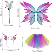 levne Dekorativní světla-karnevalový elegantní svítící pohádkový kostým pro dívky – 4dílná sada oblékání s měkkými duhovými motýlími křídly ideální pro hru na princeznu karnevalové zdobení