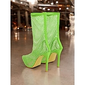 abordables Bottes à la mode-bottes à talons aiguilles en maille vert fluo – bottes à talons hauts transparentes et audacieuses pour femmes pour la mode et les tenues de club