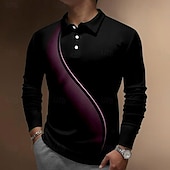 abordables Polo géométrique pour homme-Homme Géométrique Ligne manche longue Polos Chemises à Col Occasionnel Vêtement décontracté de travaile Tenue de soirée Athleisure Tenue quotidienne Boutons Impression 3D Printemps Automne &amp; Hiver