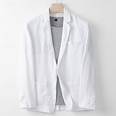 cheap Men&#039;s Blazers-Men&#039;s 100% Linen Blazer Blazer Business Cocktail Party Wedding Party Fashion Casual Spring Autumn / Fall 100% Linen Plain Buttons Pocket Comfortable Single Breasted Blazer White Navy Blue khaki Gray