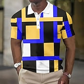 preiswerte Geometrisches Poloshirt für Herren-Herren Geometrisch Waffel-Poloshirts Kurzarm Polo-Shirts Hemden mit Kragen Business-Casual Athleisure Büro-Outfit Alltagskleidung Knöpfe 3D-Druck Sommer Rote Blau Himmelblau