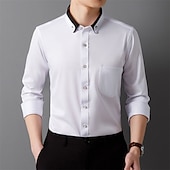 economico Camicie Button Down da uomo-Per uomo Camicia Camicie Camicia con bottoni Tinta unica Matrimonio Feste Nero Bianco Rosa Vino Manica lunga Bavero Primavera Autunno Abbigliamento Tasche