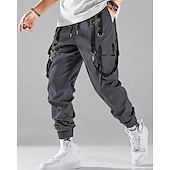 baratos Calças Cargo-Homens Calças Cargo Corredor Calças Com Cordão Bolso multi Cintura elástica com cordão Tecido Vestível Ao ar livre Diário Acampar e Caminhar Moda Clássico Preto Vinho