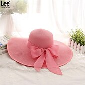 economico Accessori-cappello di paglia a tesa larga per donna, protezione solare estiva, cappello a tesa larga, cappello da spiaggia con fiocco da mare, cappello da sole