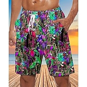 baratos calção de banho boxer masculino-Homens Calção Justo de Natação Shorts de Natação Tecido elástico de 4 vias Bermuda de Surf Calças Com Cordão Com bolsos Natação Surfe Praia Esportes Aquáticos Estampado Verão Primavera