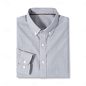 cheap Men&#039;s Elite Shirts-Men&#039;s Oxford Shirt Light Khaki Light Green Light Grey Long Sleeve Striped Button Down Collar School Wedding Buttons Clothing Apparel Neutral Fashion Daily