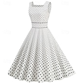 olcso Ruhák-Retró 1950-es Rockabilly Ruhák Swing ruha Pöttyös Női Farsang Álarcos mulatság Hétköznapi viselet Lánybúcsú Felnőttek Ruha Hazatérő ruhák