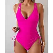 abordables One Pieces &amp; Tankinis-Mujer Traje de baño Escote en V Profunda Espalda Abierta Bañadores Color sólido Bañadores Negro Azul Marino Transpirable Secado rápido Ligero Sin Mangas - Natación Surf Playa Verano Primavera