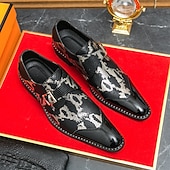 abordables Officiel-mocassins à imprimé serpent noir et blanc pour hommes avec détails en cuir verni et boucle – chaussures à enfiler élégantes pour les occasions formelles et décontractées