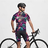 お買い得  メンズジャージ-男性用 サイクリングジャージー スカル 半袖 バイク Tシャツ ジャージー 3つのリアポケット付き マウンテンサイクリング 速乾性 人間工学デザイン ウィッキング 高通気性 スポーツ バイオレット ブラック 濃い紫色 衣類