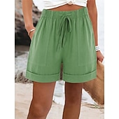  Dames Katoenen linnen shorts Katoenen linnen broek Chinese Korte broek Basic Korte Hoge taille Effen Zak Elastische tailleband Comfortabel Zacht Micro-elastisch Buiten Straat blauw Zwart Blozend Roze