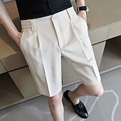 cheap Dress Shorts-Men&#039;s Shorts Dress Shorts Pocket Elastic Waist Straight Leg Plain Comfort No-Iron Knee Length Office Business Daily Fashion Streetwear Black Khaki
