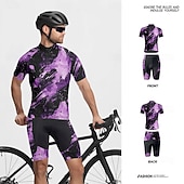 abordables Ensembles de vêtements pour hommes-Homme Maillot et Cuissard Velo Cyclisme Manche Courte VTT Vélo tout terrain Cyclisme sur route Été Printemps Automne Violet Pourpre foncé Graffiti Vélo Fermeture Éclair Frontale Évacuation de la