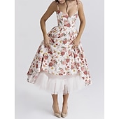 cheap Dresses-Retro Vintage 1950s Midi Dress Flare Dress Spaghetti Strap Corset Floral A-Line Women&#039;s Masquerade Wedding Vacation Tea Party Adults&#039; Dress