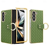 cheap Samsung Cases-Phone Case For Samsung Galaxy Z Fold 6 Z Fold 5 Z Fold 4 Back Cover Ring Buckle Shockproof Retro PU Leather