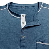 tanie Casualowa koszulka Henley-Męskie Koszulka z guzikami Koszula Henley Koszulka z krótkim rękawkiem Koszulka Krótki rękaw Henley Lato Jednolity/zwykły kolor Moda Designerskie Moda Urlop Ulica Wyjściowe Czarny Niebieski