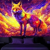 baratos Taquestres de Blacklight-Tapeçaria Blacklight Brilha no Escuro Festa Brilhante Reativa ao UV Psicodélica Nebulosa Animal Raposa Paisagem Natural Tapeçaria de Parede Arte Mural para Sala de Estar Quarto