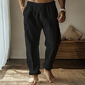 levne Domov-Pánské Plátěné kalhoty Kalhoty Letní kalhoty Gázové kalhoty Šňůrky Elastický pas Straight-Leg Bez vzoru Pohodlné Prodyšné Plná délka Domů Ležérní Denní Módní Klasický styl Černá Bílá