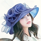 economico Cappelli per feste-cappello da chiesa da donna Kentucky Derby con tesa larga, cappello da sposa con fiori e foglie