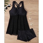abordables Maillots une pièce et tankinis-Femme Tankini Maillot De Bain Deux Pièces Dentelle Maillots de Bain Couleur Pleine Maillots de Bain Noir Bleu Ciel Respirable Séchage rapide Poids Léger Sans Manches - Natation Surf Plage Et