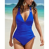 abordables One Pieces &amp; Tankinis-Mujer Traje de baño Escote en V Profunda Espalda Abierta Bañadores Color sólido Bañadores Negro Azul Marino Transpirable Secado rápido Ligero Sin Mangas - Natación Surf Playa Verano Primavera