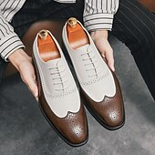 cheap Formal-Men&#039;s Classic Wingtip Brogue Oxford Shoes – Two-Tone Formal Dress Shoes with Perforated Detailing for Business and Wedding Attire