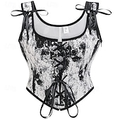 olcso Felsők-Retró Középkori Reneszánsz Fűző Prsluk Bustier Ren Faire Fűzős Virágos Jacquardszövet Női Kelta Fantasy Mindszentek napja Farsang Parti Alkalmi / Napi LARP Felnőttek Fűző