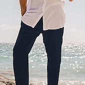 cheap Classic-Men&#039;s Linen Pants Trousers Summer Pants Beach Pants Pocket Drawstring Elastic Waist Plain Comfort Breathable Vacation Daily Holiday Hawaiian Boho ArmyGreen Black