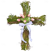 abordables Décorations de Pâques-couronne de croix, panneau de croix avec panneau de croix artificiel, cintre de porte, couronnes de croix de Pâques pour porte d&#039;entrée, décorations de printemps pour mur de porte, panneau de croix