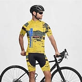 Недорогие Herretrøyer-Men's Cycling Jersey Gradient Letter &amp; Number Short Sleeve Bike Tee Tshirt Jersey with 3 Rear Pockets Mountain Bike MTB Quick Dry Anatomic Design Wicking Breathable Sports Yellow Blue Fuchsia