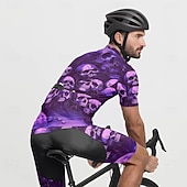 お買い得  メンズジャージ-男性用 サイクリングジャージー スカル 半袖 バイク Tシャツ ジャージー 3つのリアポケット付き マウンテンサイクリング 速乾性 人間工学デザイン ウィッキング 高通気性 スポーツ バイオレット ブラック 濃い紫色 衣類