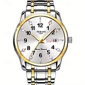 baratos Relógios Quartz-Relógio digital masculino de negócios, mostrador redondo com strass, à prova d&#039;água, luminoso, com pulseira de liga, multifuncional, fashion, relógio de quartzo para homens, presentes de lazer e