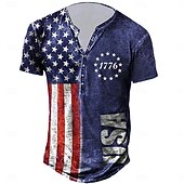 Men's Graphic Prints American Flag National Flag T Shirt Henley Shirt Short Sleeve Sports Fashion Designer Outdoor Street Daily Summer Blue Henley Henley T-Shirt3
