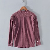 economico Casual da lavoro-Per uomo Camicia Camicia di lino Camicia casual Camicia con Bottoni Camicia di cotone A righe Vacanza Camicia hawaiana Bianco Vino Blu reale Manica Lunga Colletto alla coreana Primavera Autunno