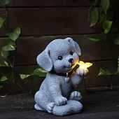abordables Lumières de paysage-Statue de chien solaire avec lumière papillon - Décoration de jardin solaire d&#039;extérieur étanche pour balcon, porche - Cadeau de pendaison de crémaillère, d&#039;anniversaire, de fête des mères, de fête