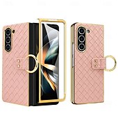 cheap Samsung Cases-Phone Case For Samsung Galaxy Z Fold 6 Z Fold 5 Z Fold 4 Back Cover Ring Buckle Shockproof Retro PU Leather